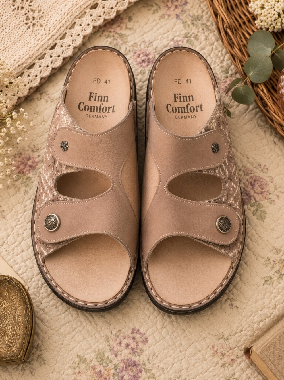 Finn Comfort Germany Taupe Comfort Slide Sandals EU 41